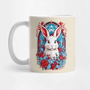 Cute White Rabbit roses flowers retro vintage design Mug